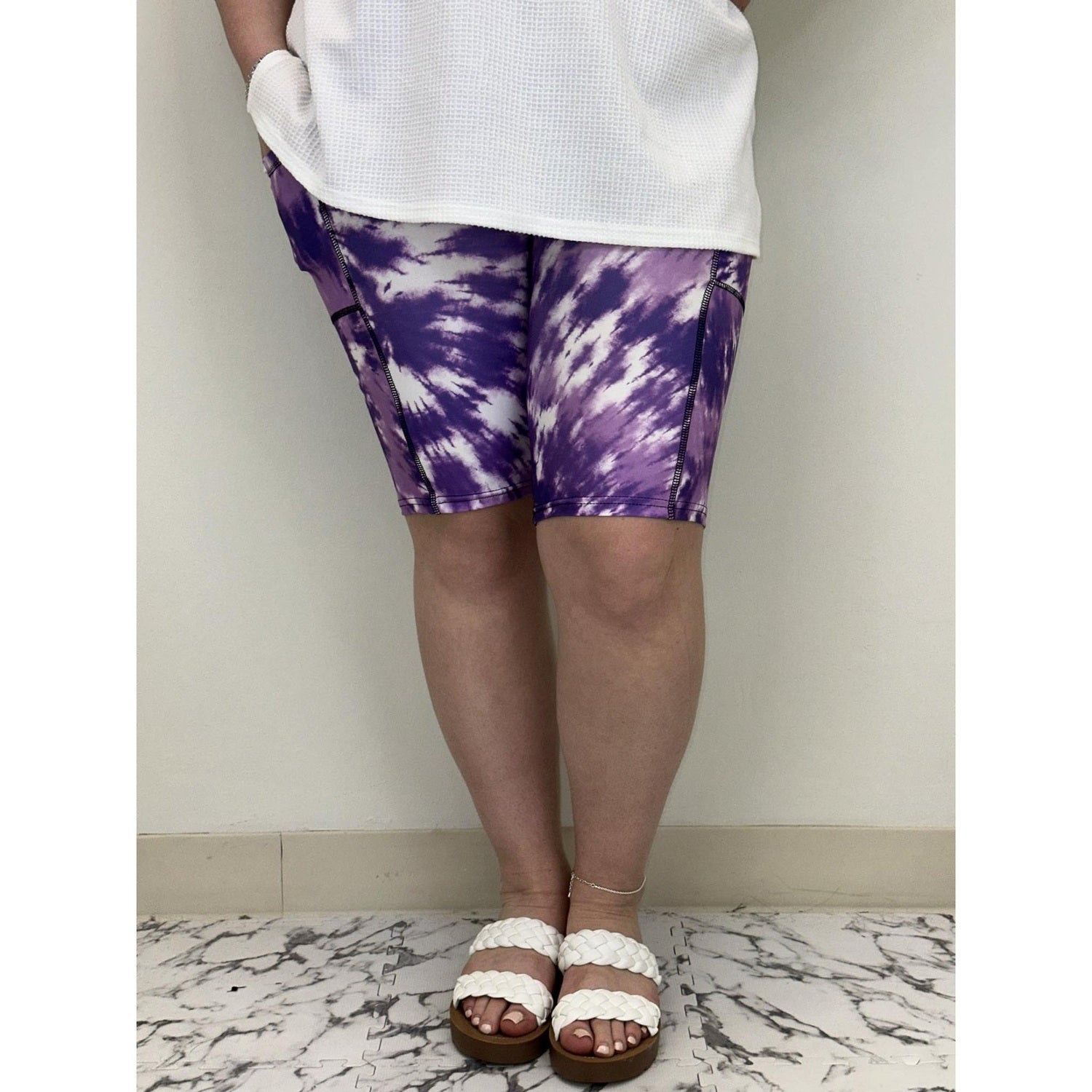 Purple Tie Dye Bike Shorts with Pockets
