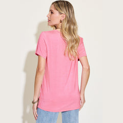 Basic Bae Full Size V-Neck High-Low T-Shirt