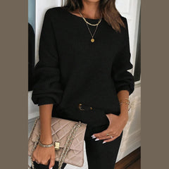 Red Dahlia Ribbed Knit Ribbon Knot Backless Drop Shoulder Sweater