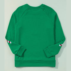 Green Christmas Candy Cane Graphic Sequins Patch Pullover Sweatshirt