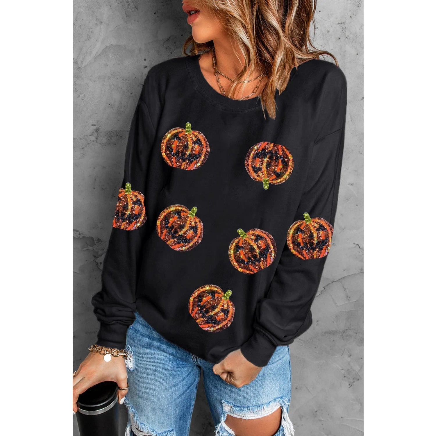 Sequin Black Pumpkin Sweatshirt