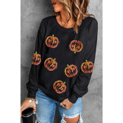 Sequin Black Pumpkin Sweatshirt