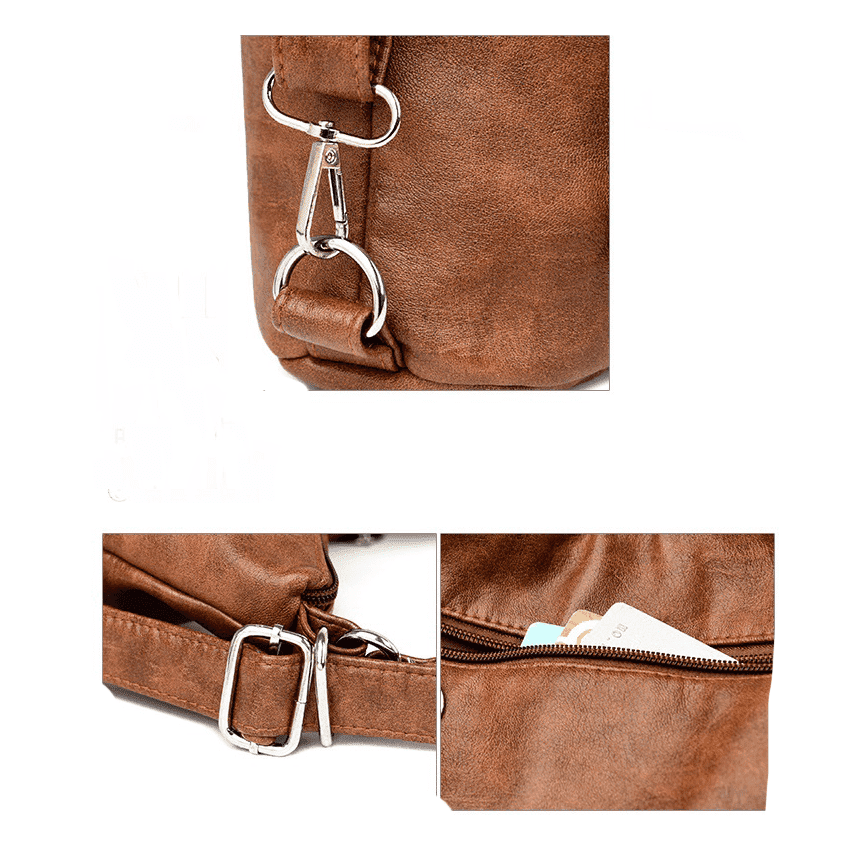 Convertible purse shoulder, or a backpack in black, gray, and tan