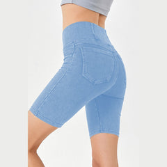 Basic Bae Asymmetrical Waist Denim Shorts with Pockets