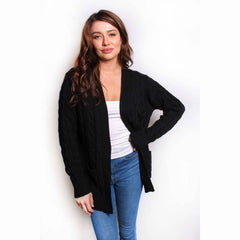 Women's Long Sleeves Double Pocket Cable Knit Cardigan