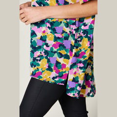 Double Take Full Size Printed V-Neck Short Sleeve Blouse