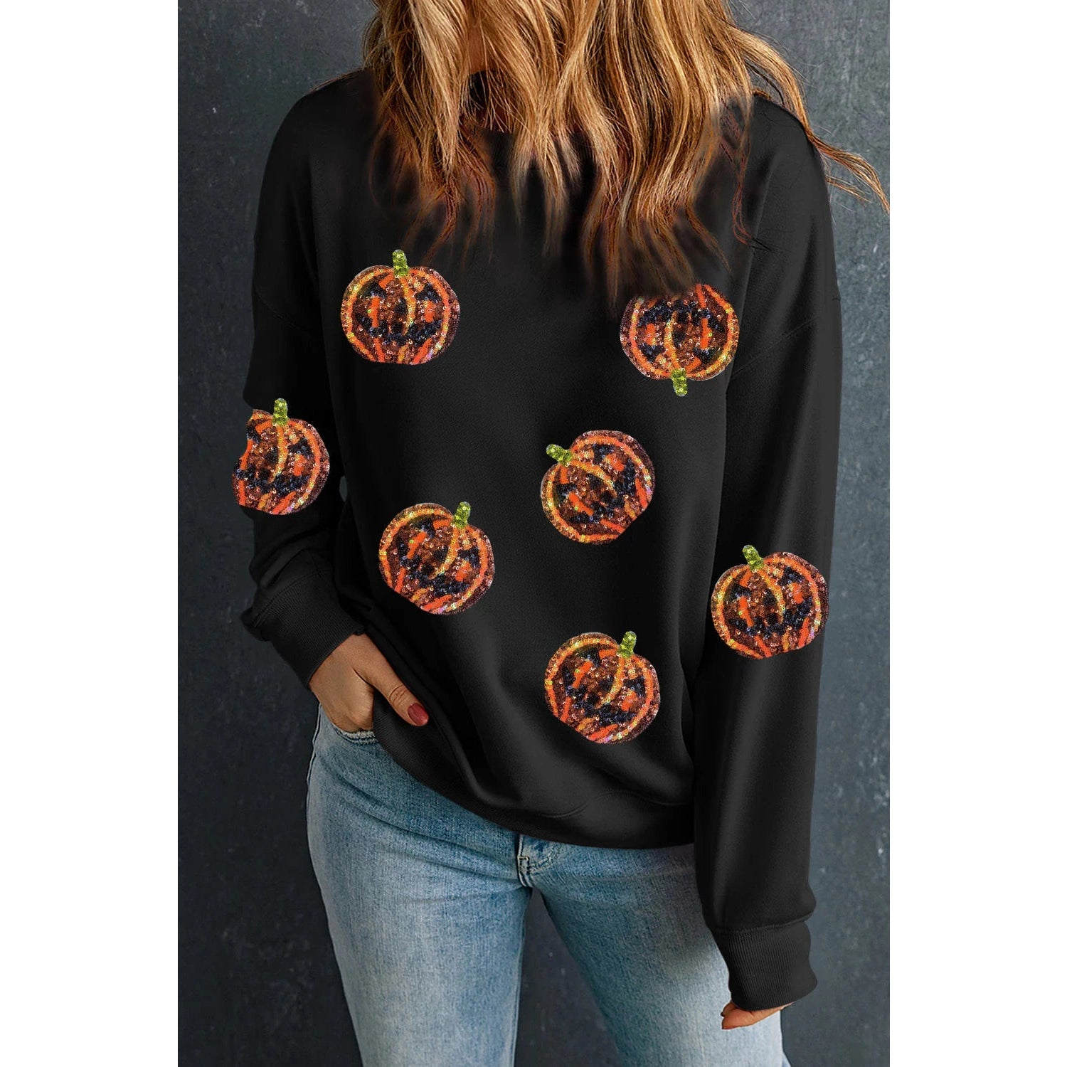 Sequin Black Pumpkin Sweatshirt