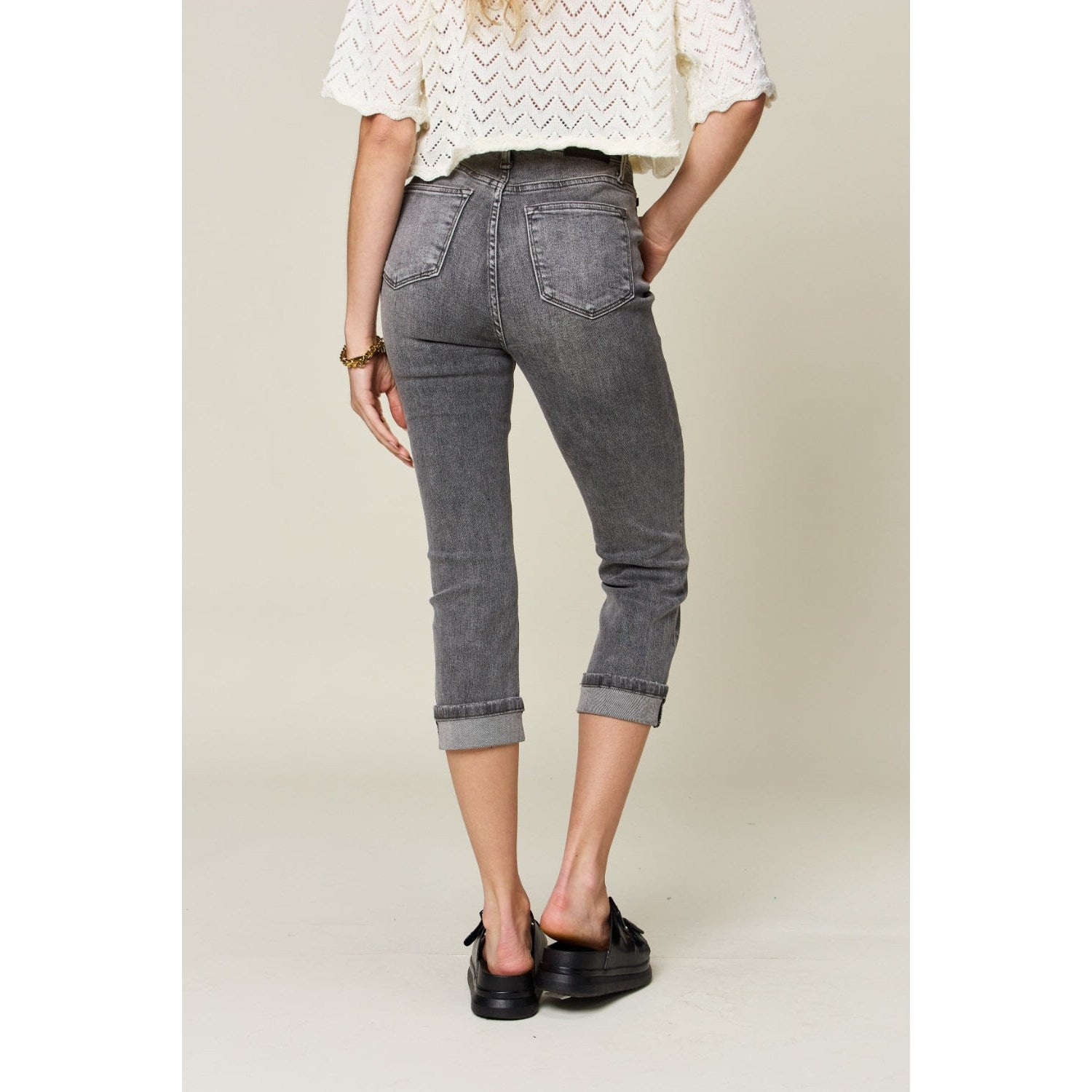 Judy Blue Full Size Button Fly High Waist Cuffed Capris