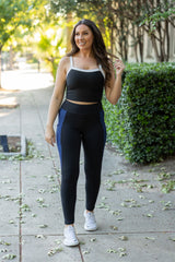 The Billie- Blue Panel Full Length Leggings