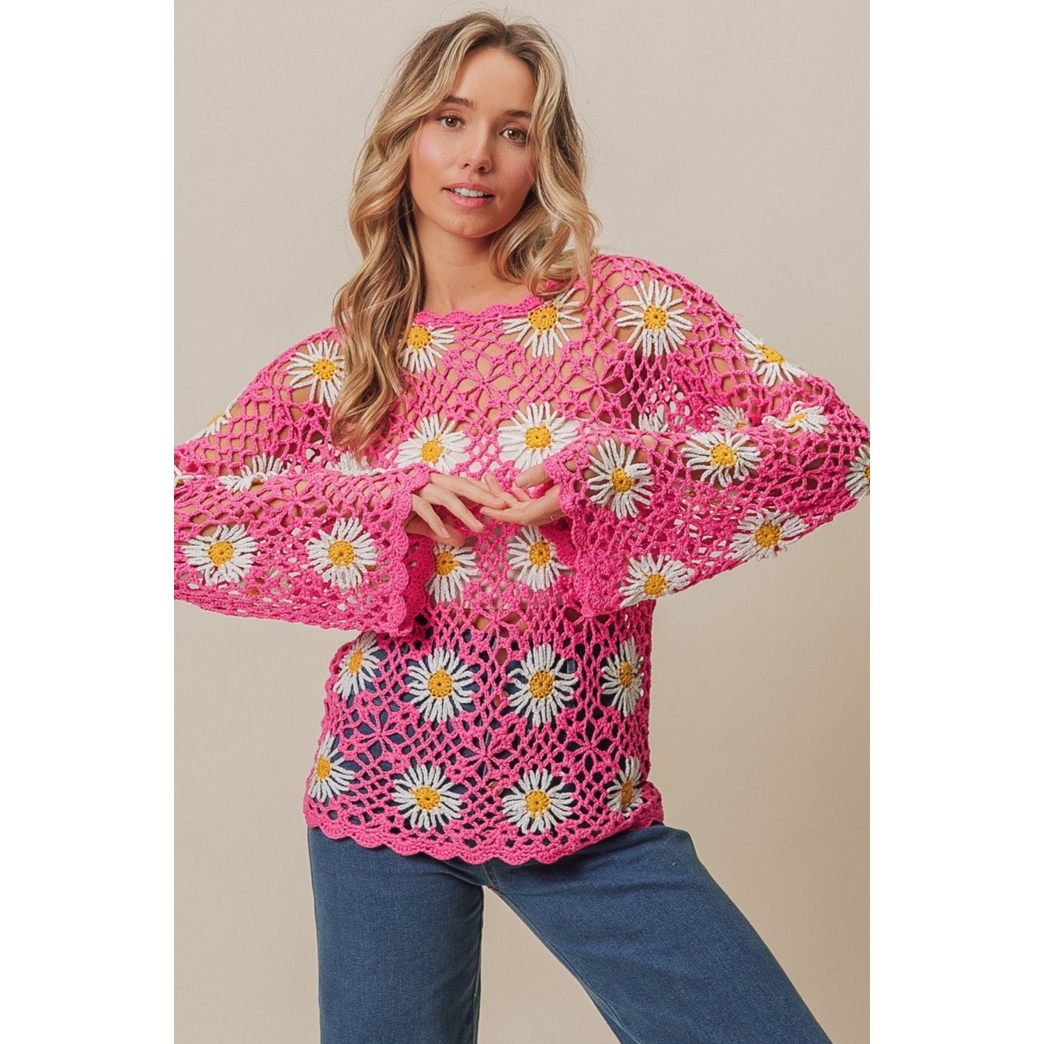 BiBi Floral Crochet Net Lace Cover Up