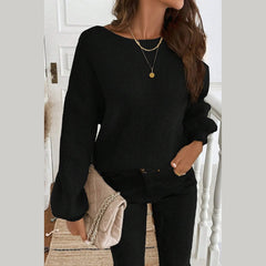 Red Dahlia Ribbed Knit Ribbon Knot Backless Drop Shoulder Sweater