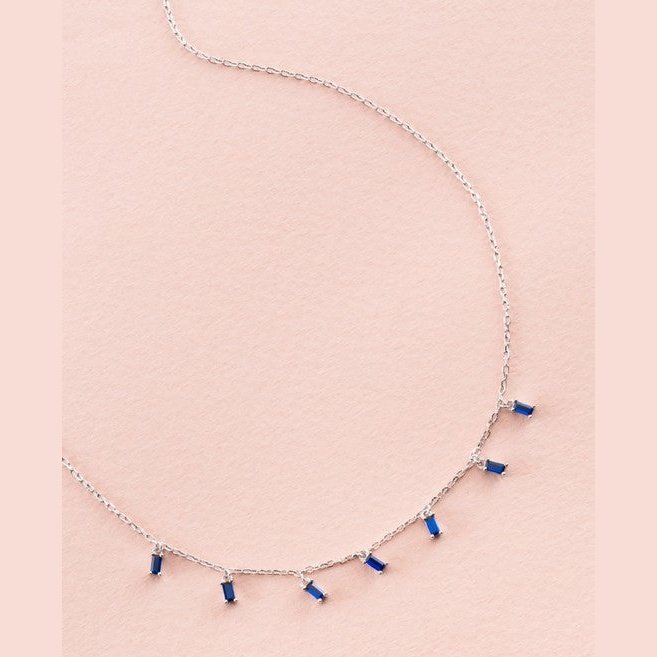 Sapphire Gemstones on Sterling Silver  Necklace