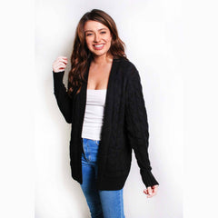 Women's Long Sleeves Double Pocket Cable Knit Cardigan