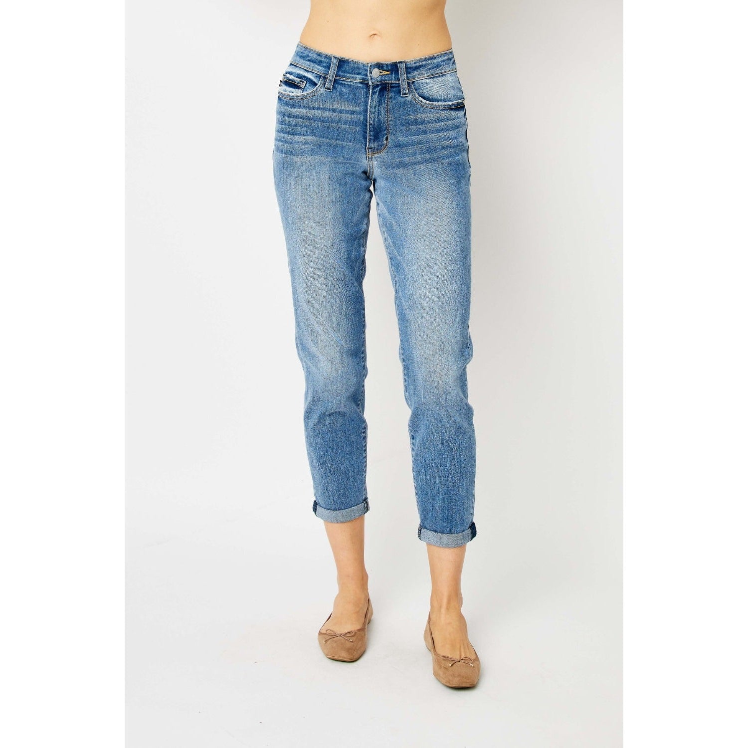 Judy Blue Full Size Cuffed Hem Low Waist Slim Jeans