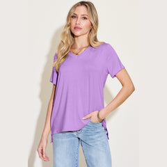 Basic Bae Bamboo Full Size V-Neck High-Low T-Shirt