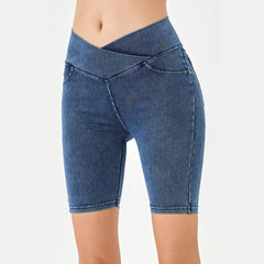 Basic Bae Asymmetrical Waist Denim Shorts with Pockets