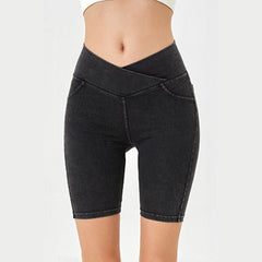 Basic Bae Asymmetrical Waist Denim Shorts with Pockets