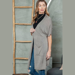 Black Dolman Half Sleeve Pocketed Long Cardigan