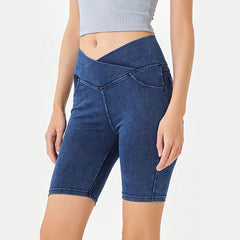 Basic Bae Asymmetrical Waist Denim Shorts with Pockets