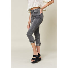 Judy Blue Full Size Button Fly High Waist Cuffed Capris