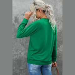 Green Christmas Candy Cane Graphic Sequins Patch Pullover Sweatshirt