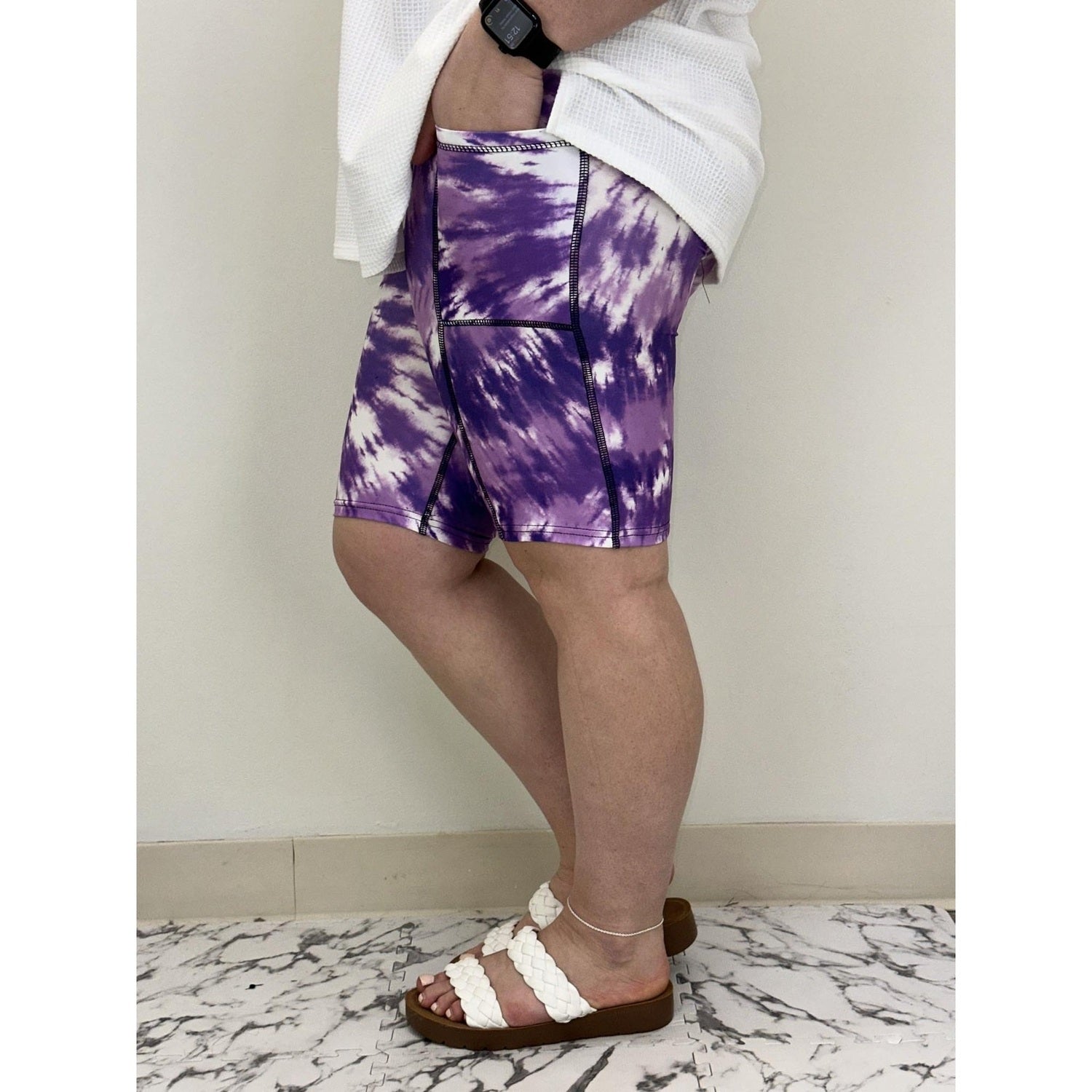 Purple Tie Dye Bike Shorts with Pockets