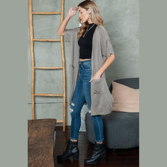 Black Dolman Half Sleeve Pocketed Long Cardigan