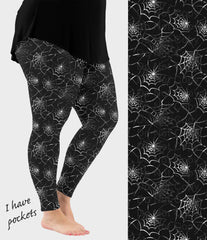 Spider Web Leggings with Pockets, Black and White Halloween Leggings