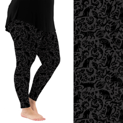 Black Cat Silhouette Leggings with Pockets