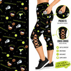 Margarita Leggings Criss Cross Capri Style Party in Black with Pockets