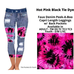 Hot Pink Black Tie Dye Faux Denim Peekaboo Capris