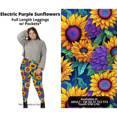 Electric Purple Sunflowers Full Length Leggings w/ Pockets