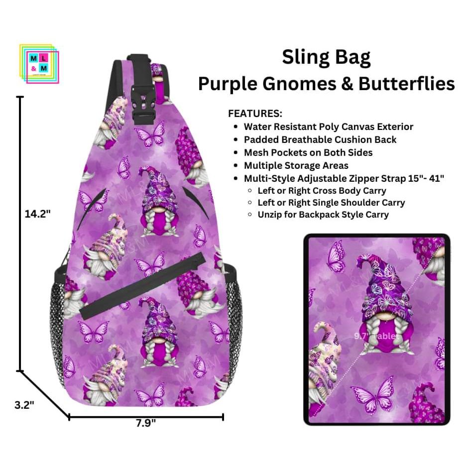 Tie Dye Gnomes & Butterflies Sling Bag