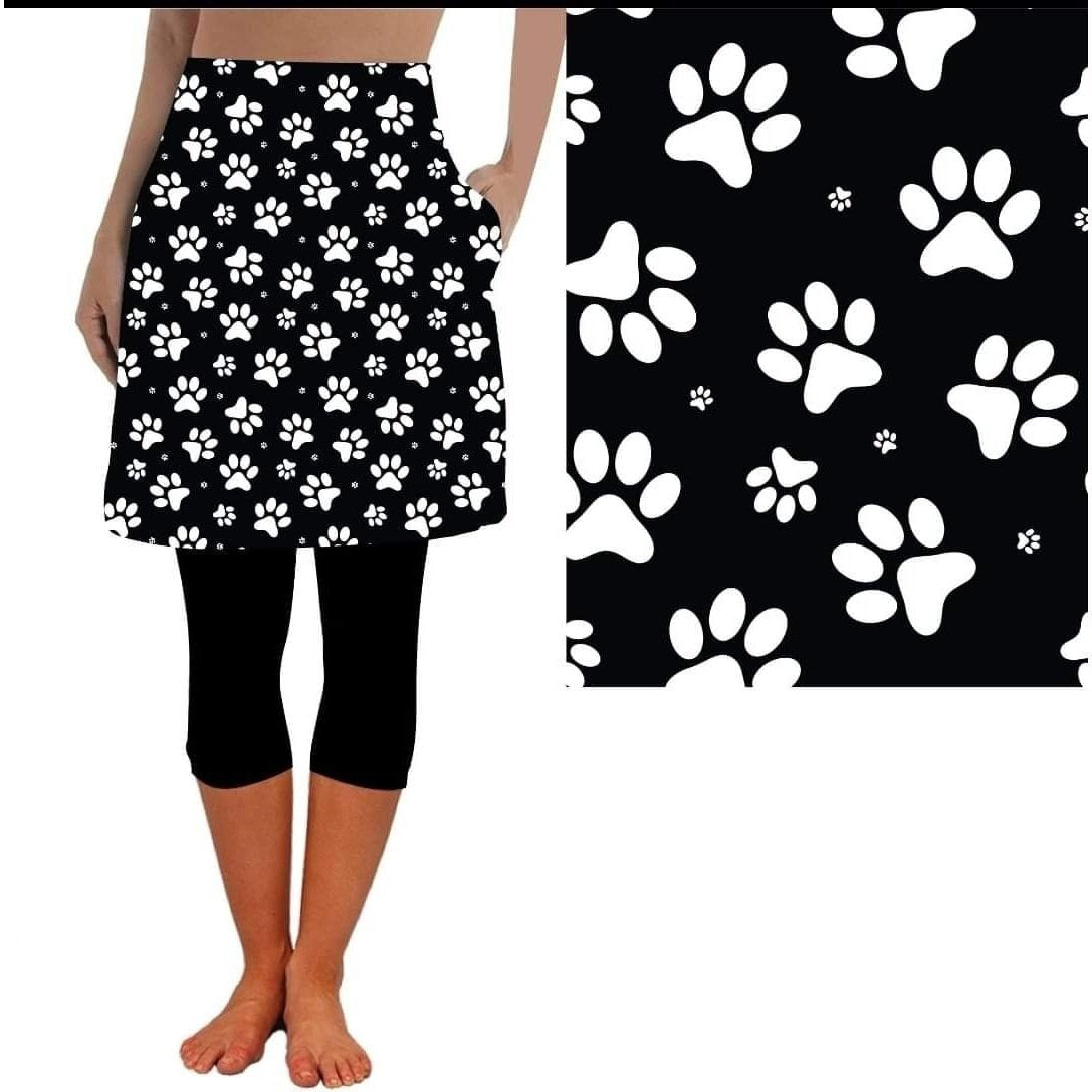 Black and White Paw Skirted Capris