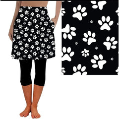 Black and White Paw Skirted Capris
