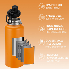 Tumbler 32oz Insulated Stainless Steel Water Bottle with Leak-Proof Chug Lid