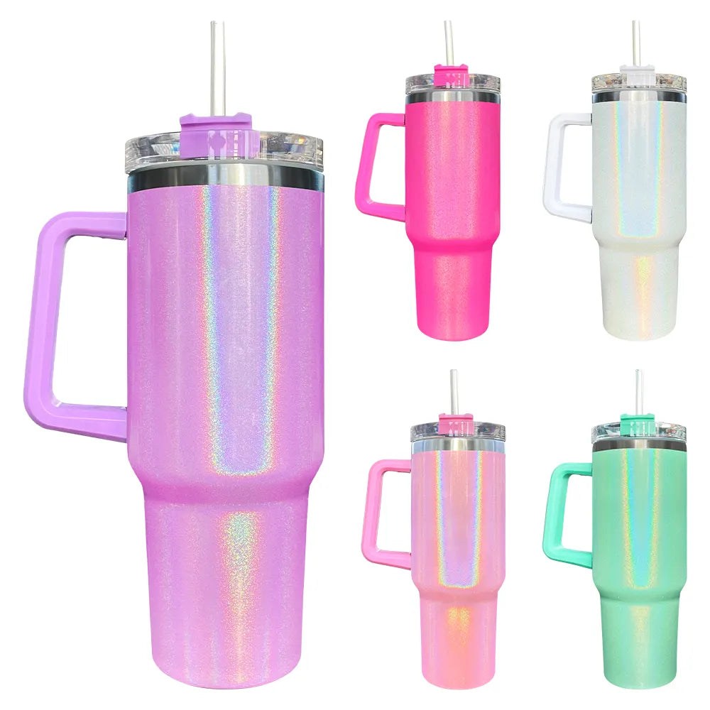 Shimmer 40oz Tumbler Cup Holder Friendly Pink, White, Blue, Hot Pink, Purple