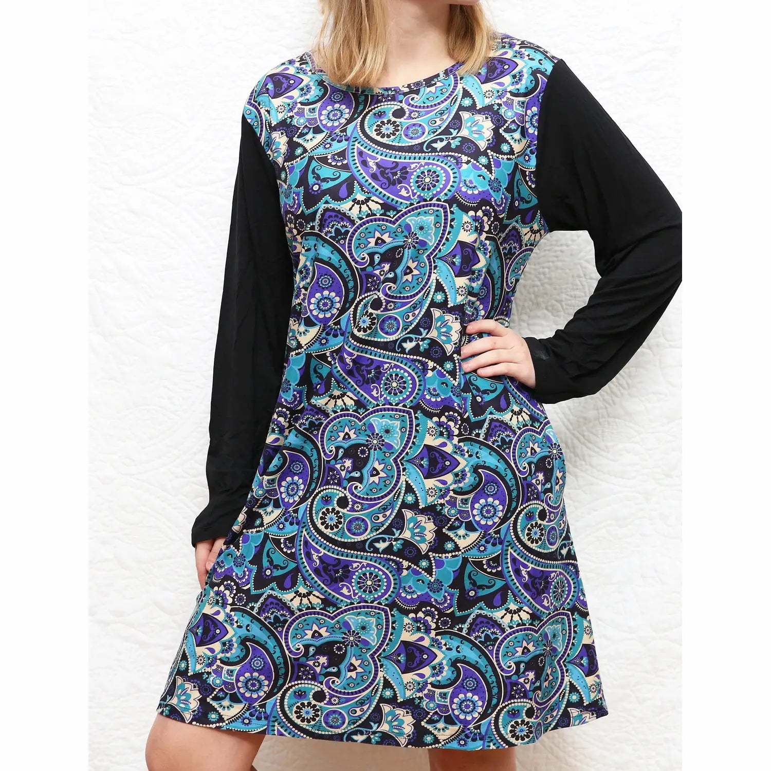 Paisley Long Sleeve Dress with Pockets