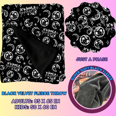 JUST A PHASE- SOFT BLACK FLEECE THROW BLANKET