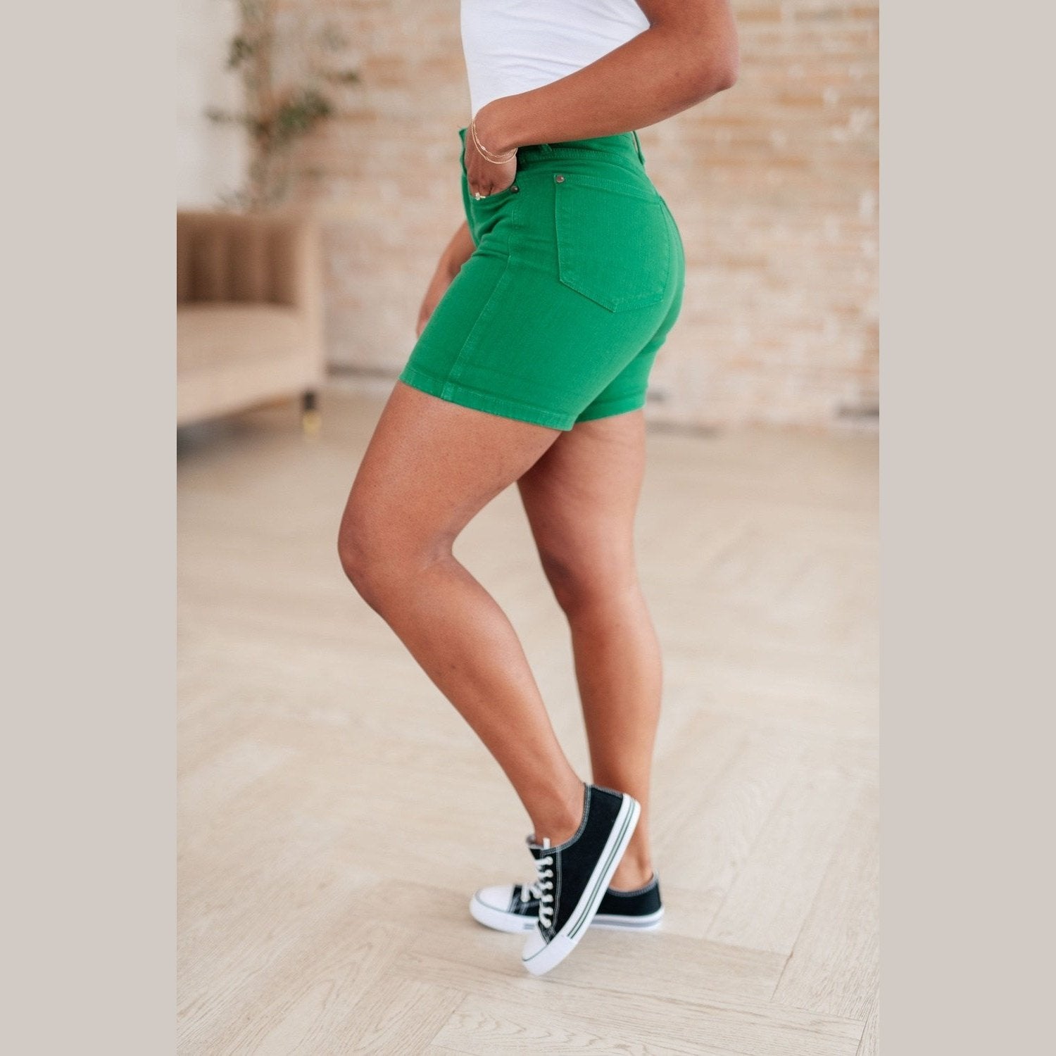 Jenna High Rise Control Top Cuffed Shorts in Green