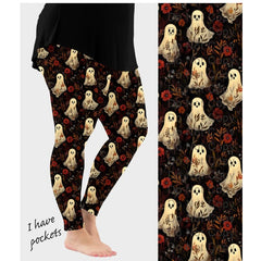 Fall Ghost Leggings with Pockets – Halloween Floral