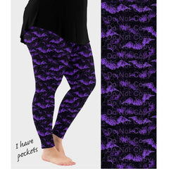 Gothic Purple Bat Leggings with Pockets