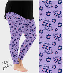 Cat Crazy Lady Leggings with Pockets – Purple Paw Print Yoga Pants