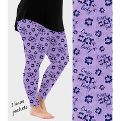 Cat Crazy Lady Leggings with Pockets – Purple Paw Print Yoga Pants