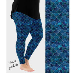 Blue Mermaid Scale Leggings with Pockets – Ocean Fantasy Yoga Pants