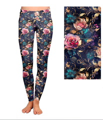 Midnight Rose Garden Leggings with Pockets