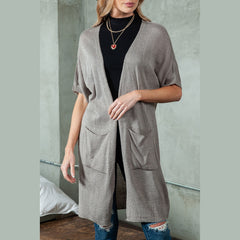 Black Dolman Half Sleeve Pocketed Long Cardigan