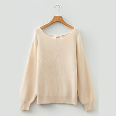 Red Dahlia Ribbed Knit Ribbon Knot Backless Drop Shoulder Sweater