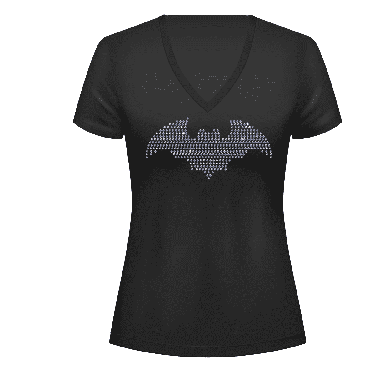 Rhinestone Bat Tee Shirt Crew Neck, V Neck, Long Sleeve