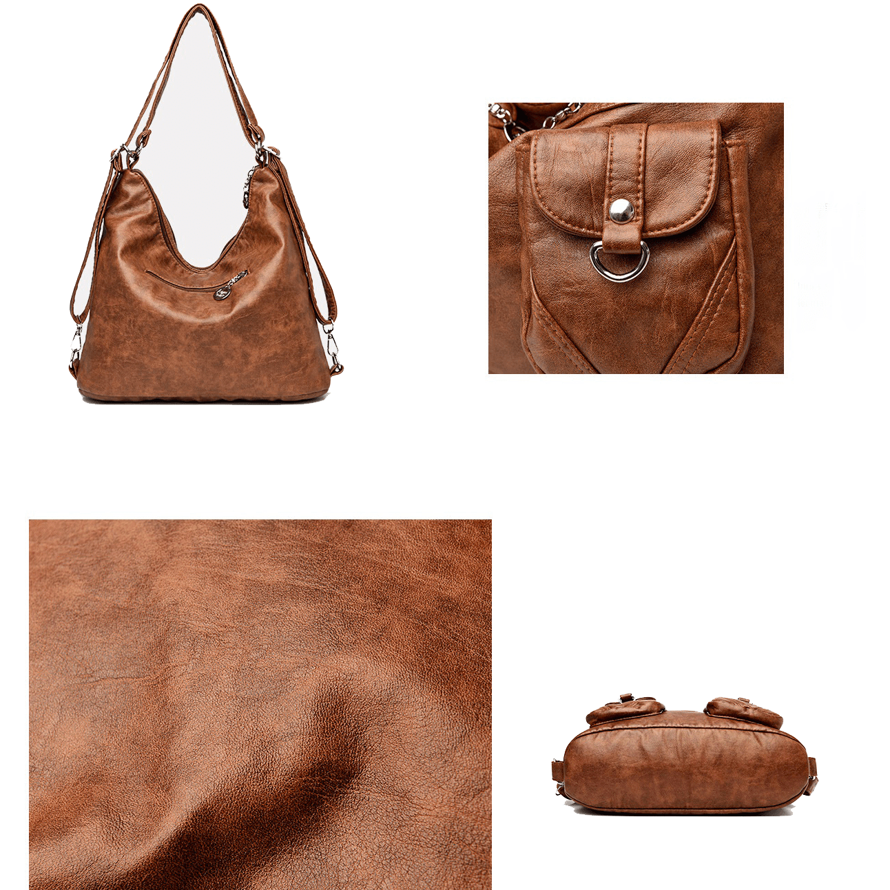 Convertible purse shoulder, or a backpack in black, gray, and tan